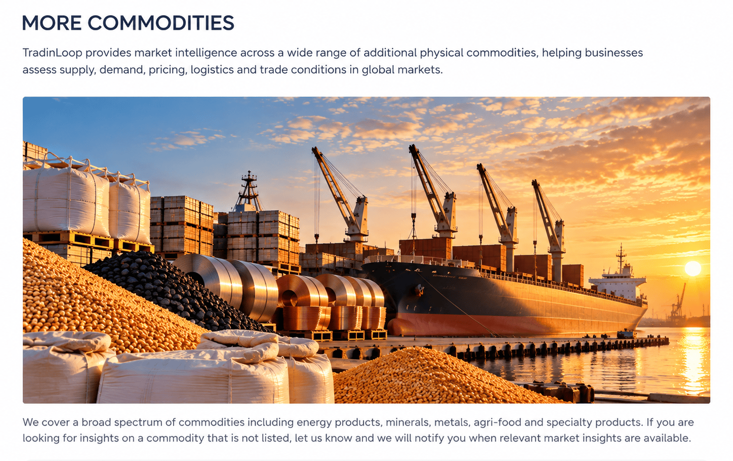 Looking for another commodity? Tell us which commodity you would like TradinLoop to cover.